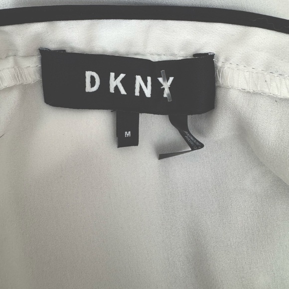 DKNY Ruffle Cut Out Off One Shoulder Top White Black Trim Medium - Picture 5 of 7